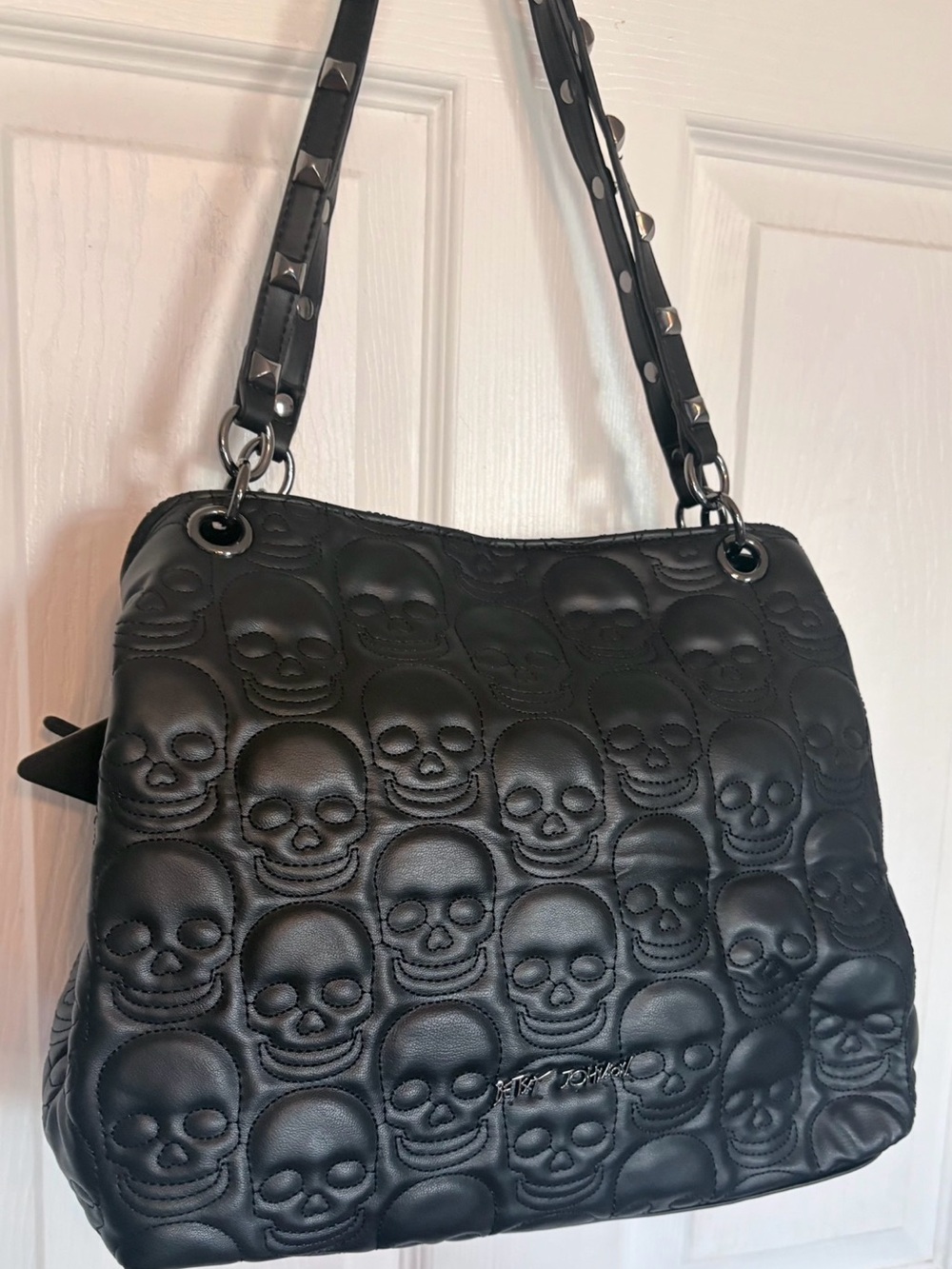 Black Skull-Embossed Shoulder Bag